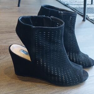 Black Wedge Peep-Toe Ankle Boots